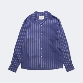 Long Sleeve Camp Collar - Blue Silk Stripe