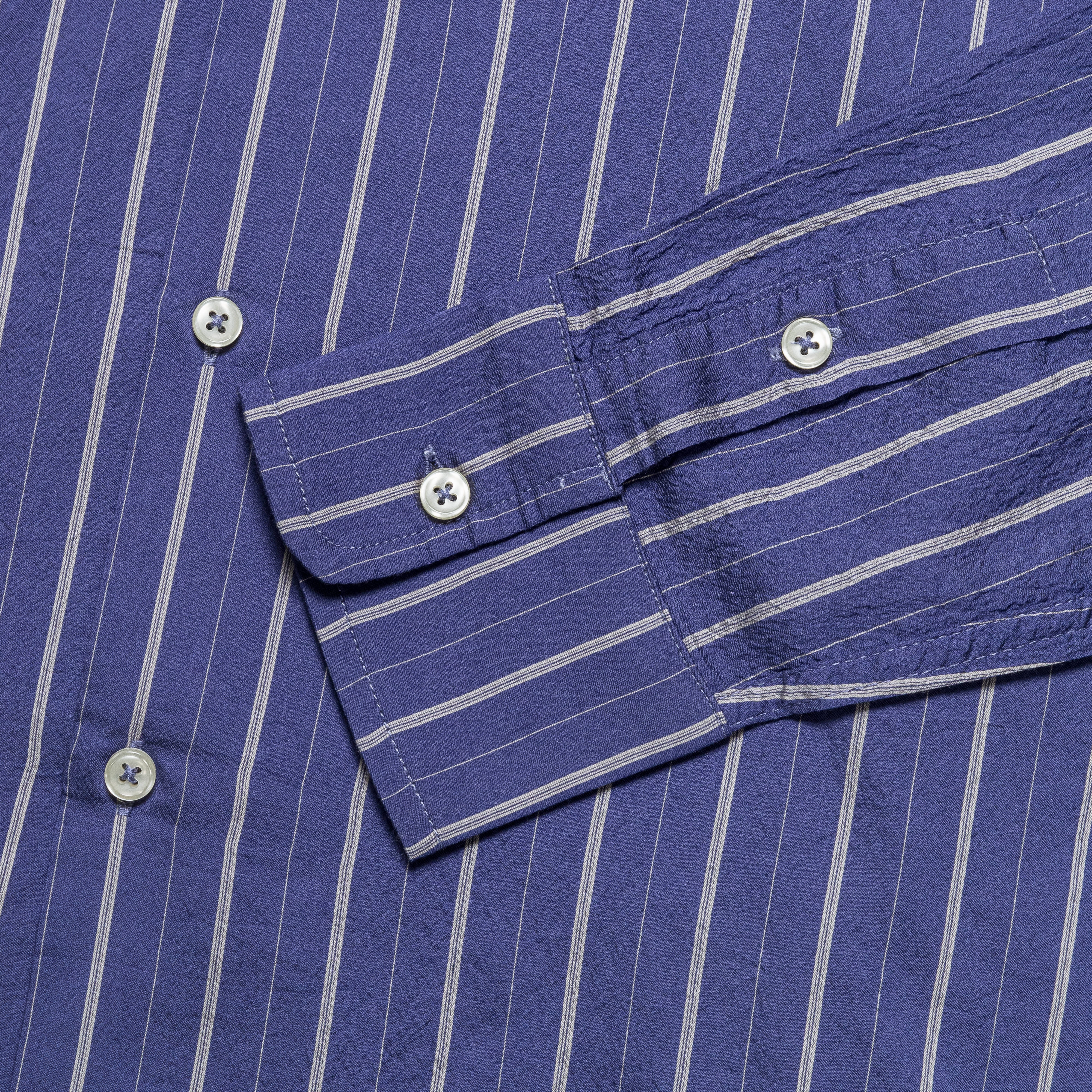 Long Sleeve Camp Collar - Blue Silk Stripe