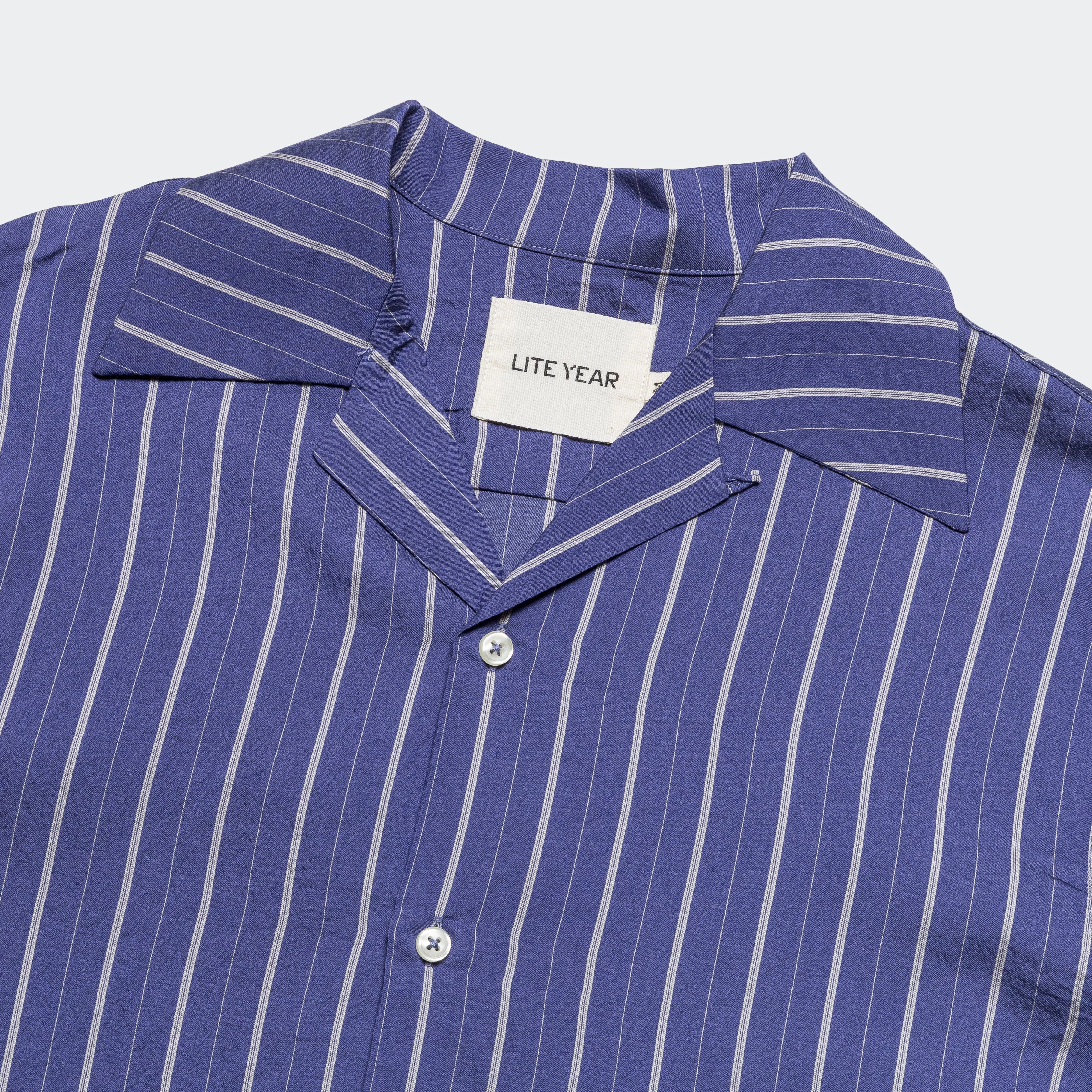 Long Sleeve Camp Collar - Blue Silk Stripe