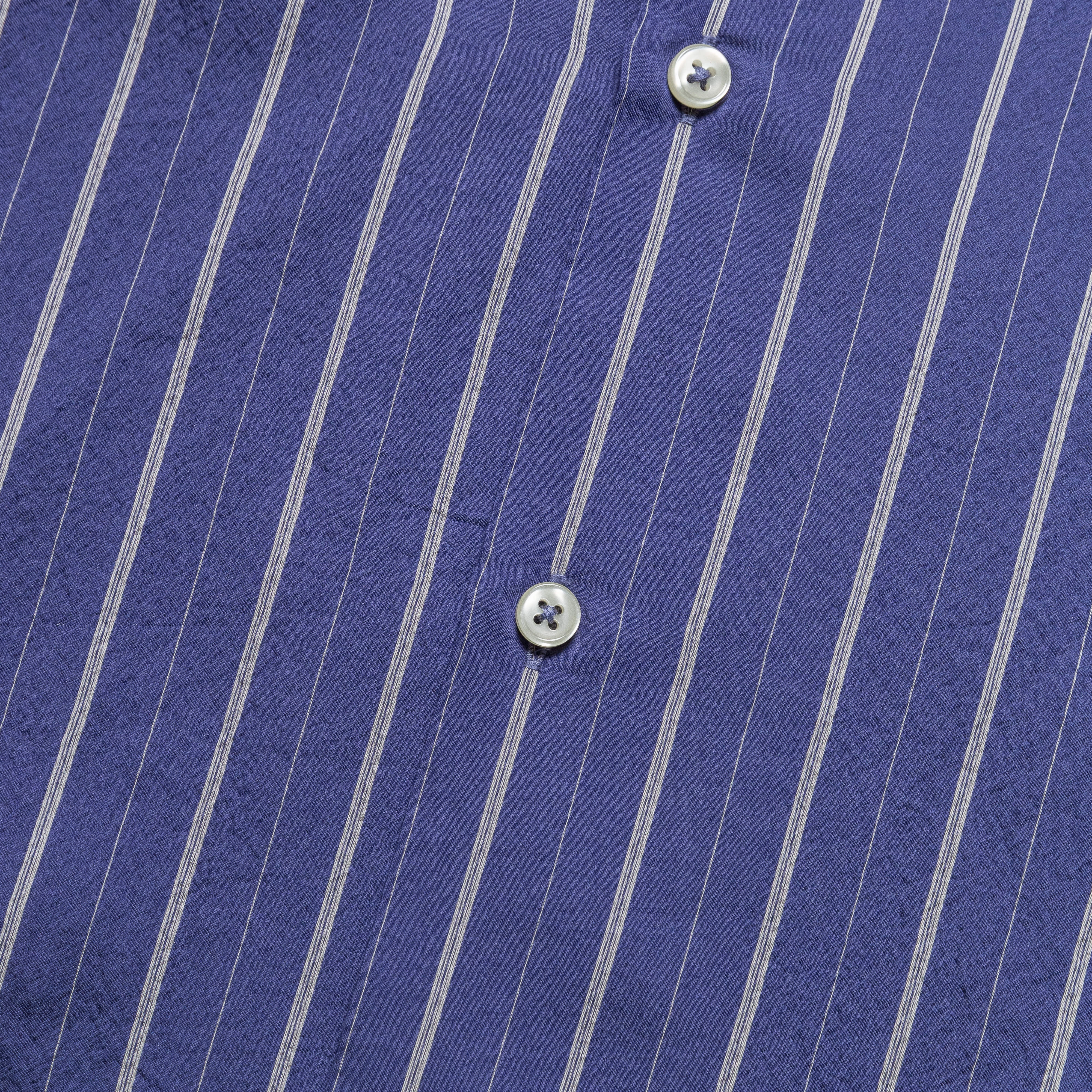 Long Sleeve Camp Collar - Blue Silk Stripe