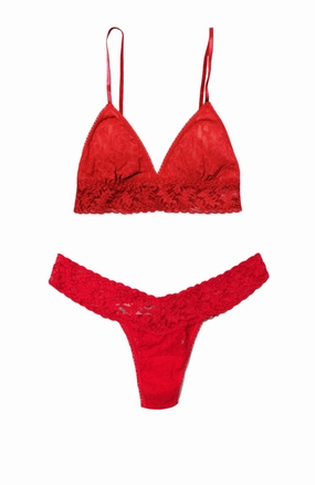 Signature Lace Padded Triangle Bralette and Thong Set